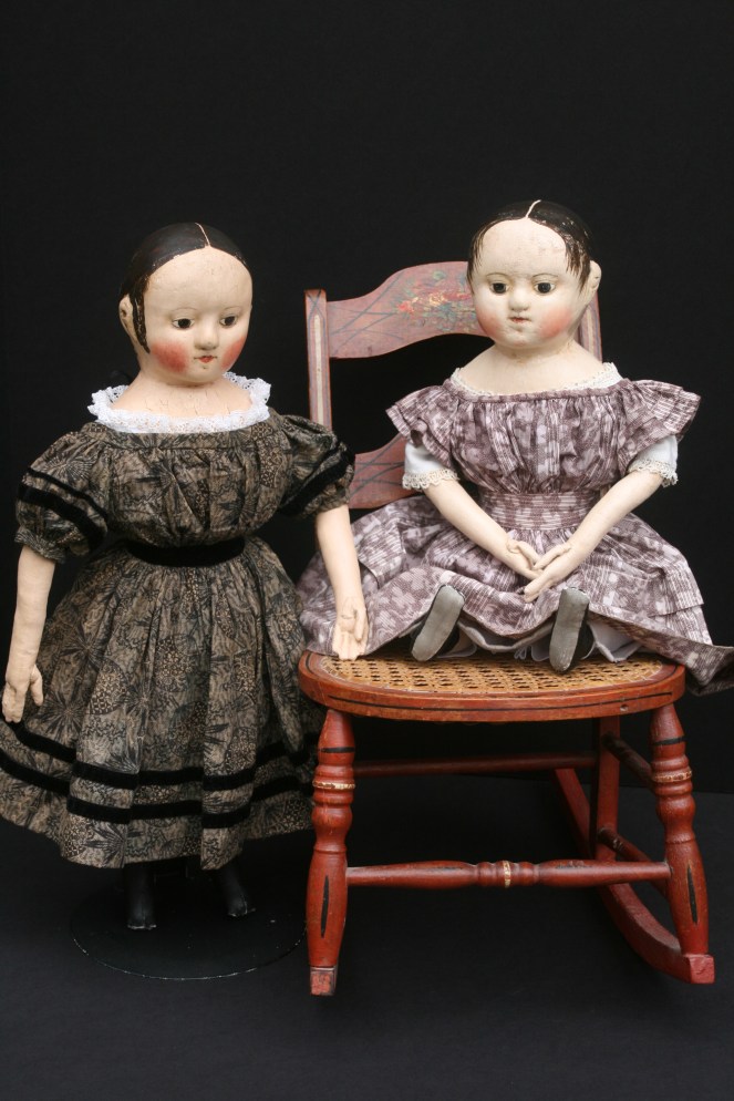 These two dolls are finished and looking for a loving new family.  The black dress that the doll on the left is wearing has been sold, so you may pick the style and fabric of her new dress!