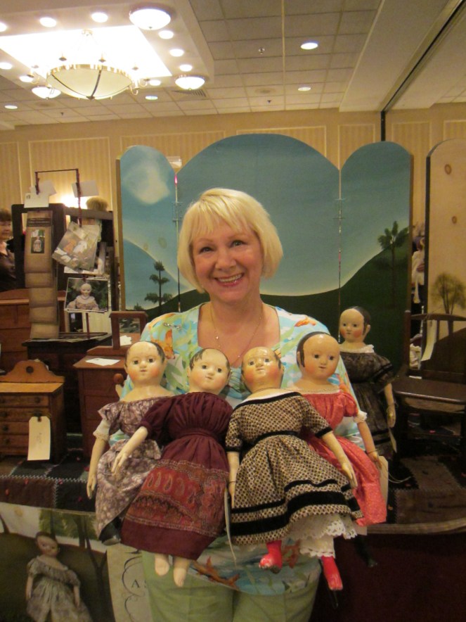This is a photo of Mary with all of the dolls I have made from the mold of her Anna! I loved being able to show them to her and to get an update on the real Anna's latest adventures. Coincidentally a woman who was a previous owner of Mary's other Izannah Walker doll, Pauline, was selling dolls just a few tables down from me. What a small world!