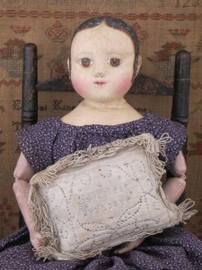 The original Isane  or Isa for short.  Isane has a German origin and means "strong willed".  I bought this antique Izannah Walker doll from Edyth O'Neil, a charming strong willed woman, who lives in an area of Texas that was settled by German immigrants, so the name just seemed to fit her.  Edyth called this doll Patience, but that is the name of one of our family cats, so a new name was in order.