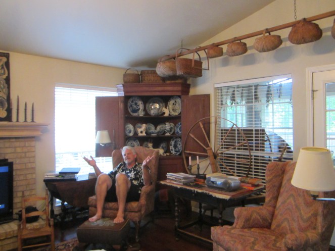 Brian relaxes and chats with us while Edyth and I played with all the dolls!