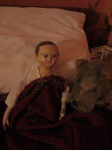 Andrew refused to sleep with the girls and instead has settled on the folding campaign bed with the dog.