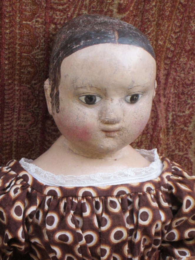 Isane after restoration.  Because she had suffered significant paint loss and had filler added before the last time she was repainted, I did have to do some in-painting.