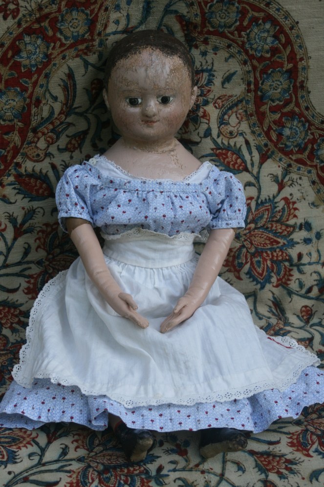 After most of the restoration was finished, but before additional aging was added to her newly remade arms.  All of her clothing is freshly washed and aired. <3