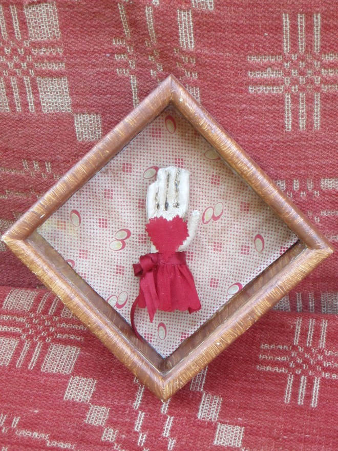 A different version of love token, framed in a miniature 4 inch square grain painted shadow box. $44, plus free U.S. shipping.